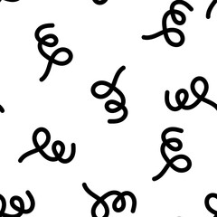 Seamless pattern with black and white doodle curls