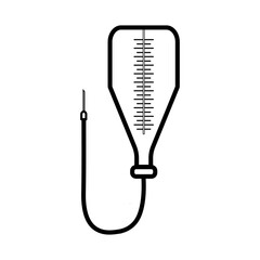 Medical pharmaceutical dropper with a needle and a catheter for the treatment of diseases with medications, a simple black and white icon on a white background. illustration