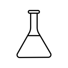Triangular glass medical chemical flask for experiments, preparation of drugs in the laboratory, simple black and white icon on a white background.  illustration