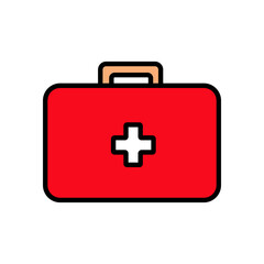 Medical rectangular first-aid kit with medicines, briefcase for first aid, simple icon on a white background. illustration