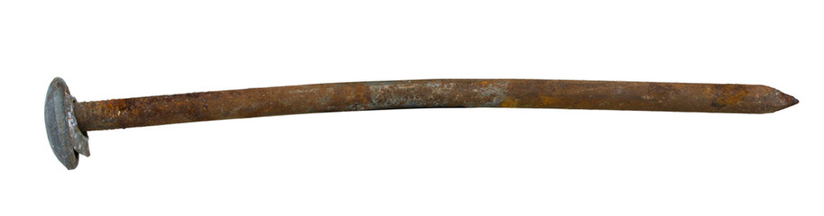 Old rusty nail isolated on white background