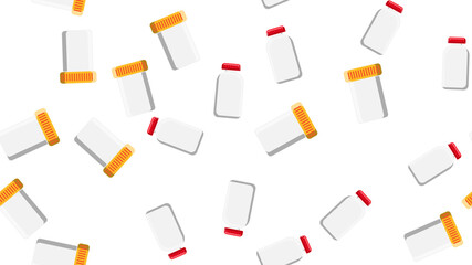 Seamless pattern texture of white plastic medical pharmacetic jars with lids of drugs, drugs on a white background. illustration