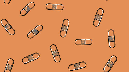 Seamless pattern texture of endless repetitive corporal medical pharmacological patches for sealing wounds and cuts on a solid background. illustration