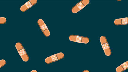 Seamless pattern texture of endless repetitive bodily medical pharmaceric patches for sealing wounds and cuts on a blue background. illustration