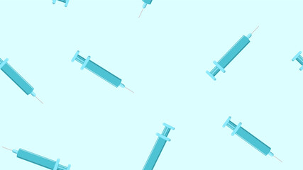 Seamless pattern texture of blue disposable sharp medical pharmacetic syringe for pricks with medicine, drugs on a white background. illustration