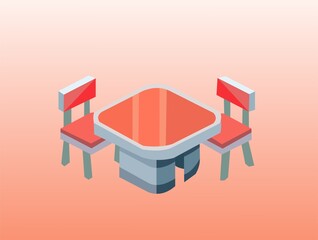 Vector of a table with two chairs on red background