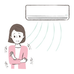 illustration of a lady shivering with cold air