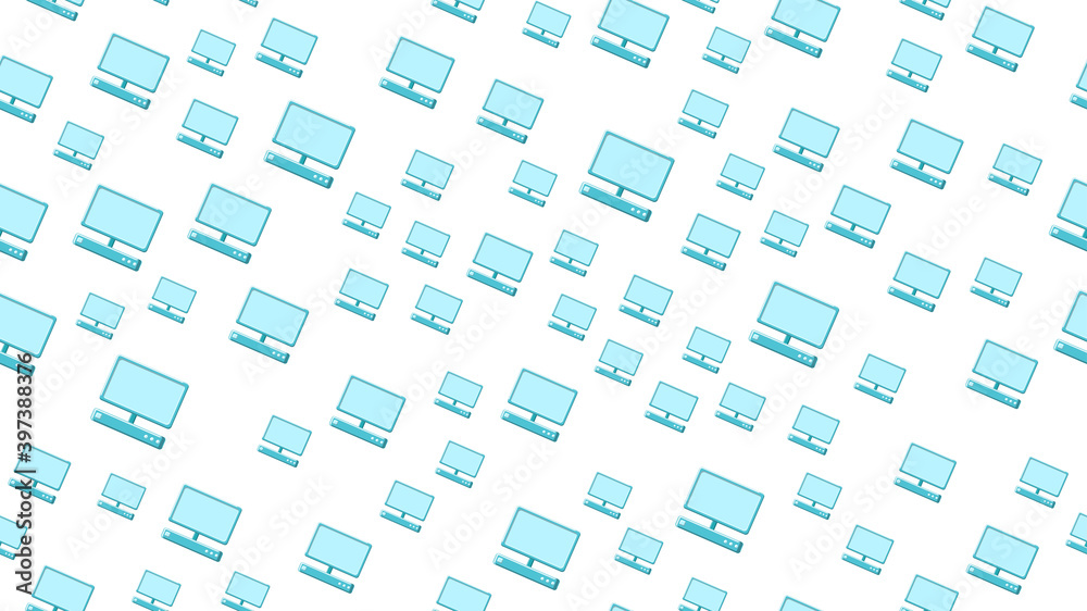 Poster seamless pattern texture of endless repetitive modern digital laptop computers with monitors on whit