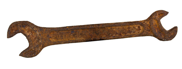 Rusty wrench isolated on white background