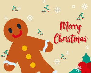 merry christmas gingerbread cookie with snowflakes vector design