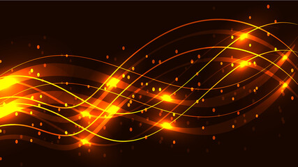 Obraz na płótnie Canvas Abstract yellow background texture of magic laser beautiful digital luminous burning fiery bright waves of lines of stripes of energy electric neon shining. illustration
