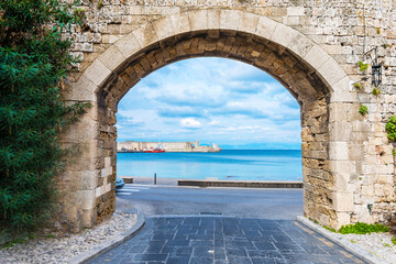 Fototapeta na wymiar Virgin Mary's Gate of Old Town of Rhodes Island