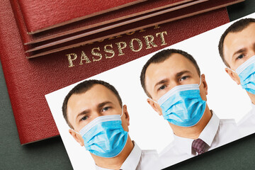Passport photos of a man wearing a medical mask. A joke about the execution of official documents...