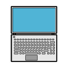 illustration of white flat icon of simple modern digital digital rectangular laptop with keyboard and monitor isolated on white background. Concept: computer digital technologies