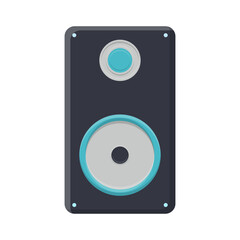 illustration of a black flat icon of a simple modern digital loud large music speaker isolated on white background. Concept: computer digital technologies