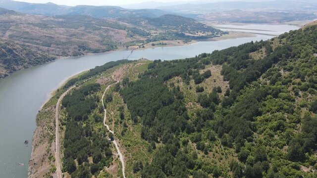 Aerial view of Studen Kladenets Reservoir, Kardzhali Region, Bulgaria