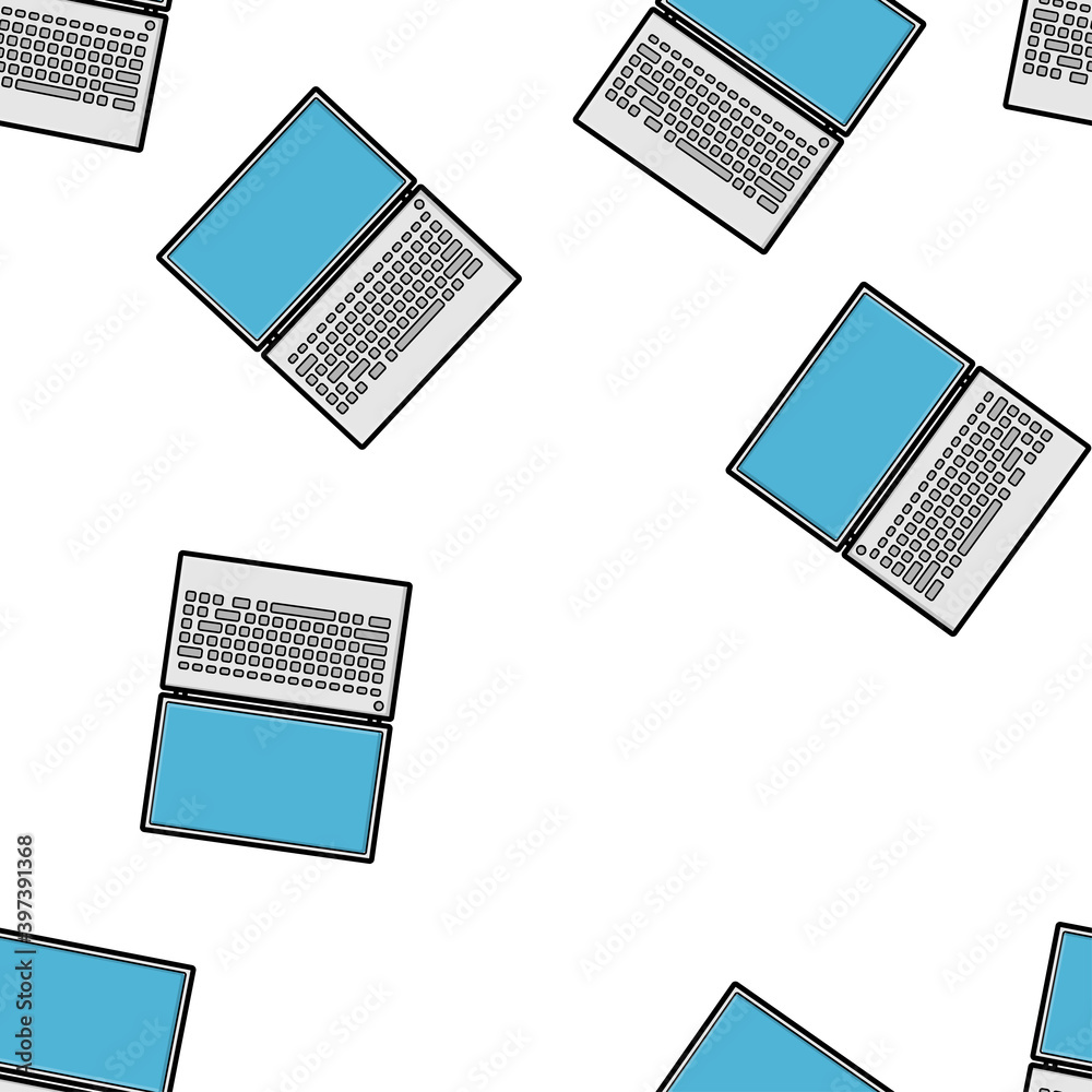 Aufkleber seamless pattern, texture of modern powerful digital computer mobile laptops with keyboard, technolo