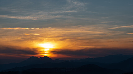 Molise, Mainarde, sunset. The Mainarde mountain range extends along the border between Molise and...