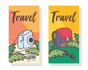 travel camera and bag labels vector design