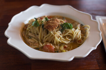 Pasta with Cod fish roe sauce, Japanese food.