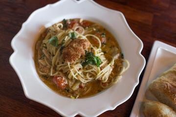 Pasta with Cod fish roe sauce, Japanese food.