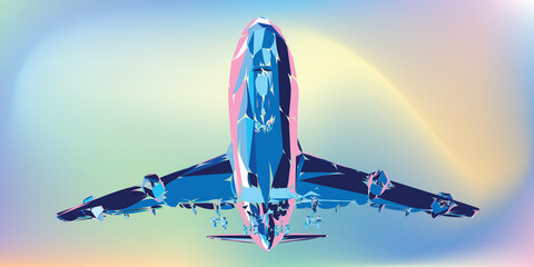 Blue abstract trend aircraft taking off. Concept for business presentation of an airline or travel agency