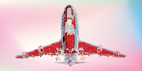 Red abstract modern aircraft taking off. Concept for business presentation of an airline or travel agency