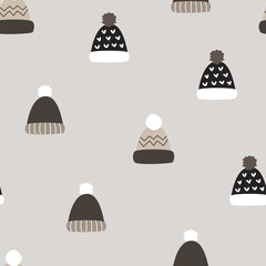Cute Hand Drawn Wool Hat Seamless Pattern