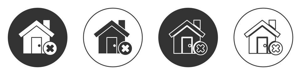 Black House with wrong mark icon isolated on white background. Home and close, delete, remove symbol. Circle button. Vector Illustration.