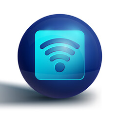 Blue Wi-Fi wireless internet network symbol icon isolated on white background. Blue circle button. Vector Illustration.