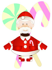 Cartoon Santa Claus with sugar candy. Vector illustration. 