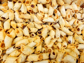 Top view of pineapple cookies, Fresh baked bakery fruit tart.