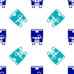 Blue Bus icon isolated seamless pattern on white background. Transportation concept. Bus tour transport sign. Tourism or public vehicle symbol. Vector.