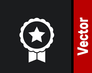 White Medal with star icon isolated on black background. Winner achievement sign. Award medal. Vector.