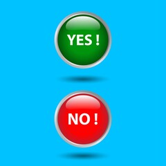 Simple sign graphic design isolated on blue background. Circle YES and NO button symbols for voting, decisions, web.
