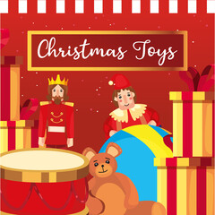 merry christmas toys drum teddy gifts ball clown and prince vector design