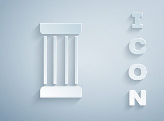 Paper cut Ancient column icon isolated on grey background. Paper art style. Vector.