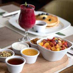 Blueberry Smoothie and Fruit Plate