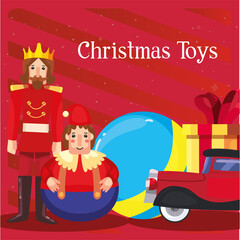 merry christmas toys prince doll ball car and gift vector design