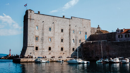 Old City Port of Dubrovnik Old Town. Boats docked at old city harbor of Dubrovnik old town