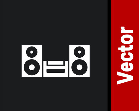 White Home stereo with two speaker s icon isolated on black background. Music system. Vector.