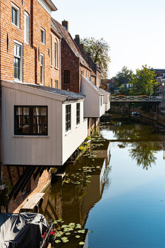 houses along canal in Appingedam, The Netherlands