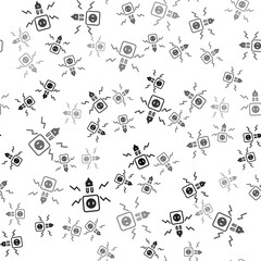 Black Connecting electric plug with electricity spark icon isolated seamless pattern on white background. Vector.