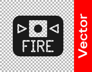 Black Fire alarm system icon isolated on transparent background. Pull danger fire safety box. Vector.