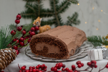 Christmas Yule Log Buche de Noel chocolate cake