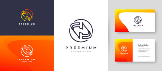 Flat Minimal Initial Leaf H Letter Logo With Premium Business Card Design Vector Template for Your Company Business