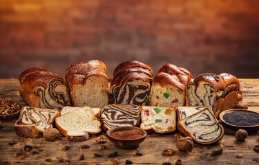 Sweet braided bread loafs