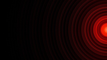 Red Light in Curved Wireframe at Dark Background. 3D Illustration with Copy Space
