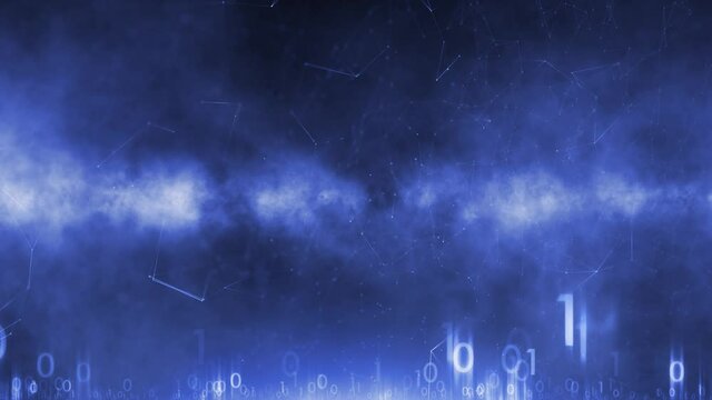 Abstract cyber space binary code background with nebula motion.