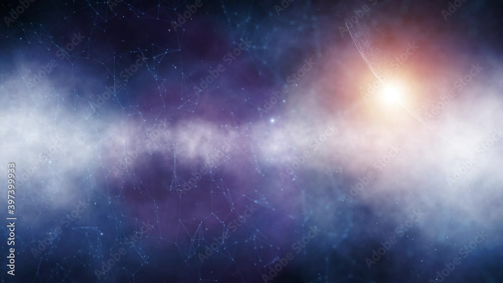 Wall mural abstract space with artistic planet and nebula animation background.